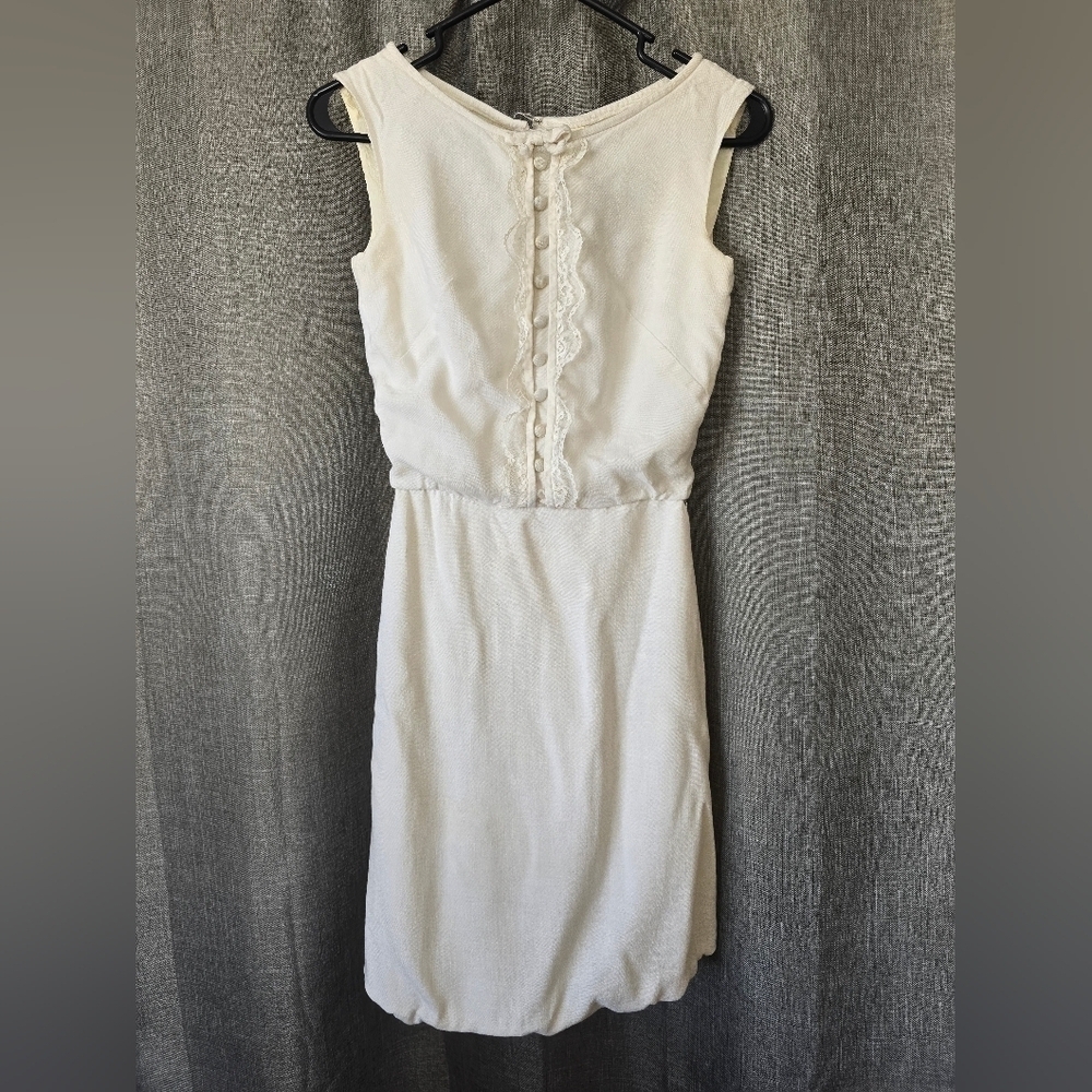 I. Magnin Vtg 60s Ivory Linen Wiggle Pencil Dress Size XS Union Made